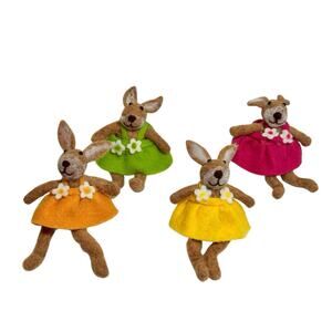 Kalalou Set of 4 Soft Fabric Felt Rabbits, Adorable Rabbit Decor in Multi-color